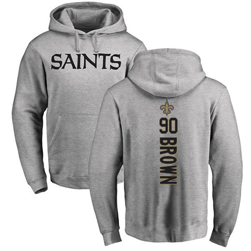 Men New Orleans Saints Ash Malcom Brown Backer NFL Football #90 Pullover Hoodie Sweatshirts